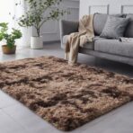 Shag Area Rug, 4'x6' Tie-Dyed Coffee Living Room Rug