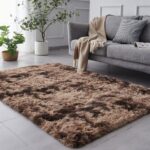 Shag Area Rug, 4'x6' Tie-Dyed Coffee Living Room Rug