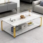 Wooden Marble Effect Coffee Table-White